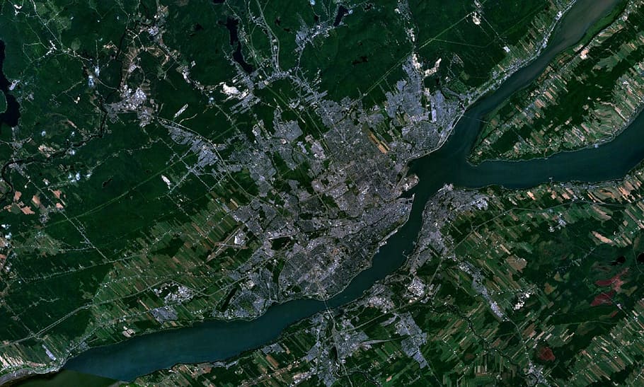 Imagen de satélite, Quebec, Canadá, fotos, geografía, dominio público, topografía, naturaleza, color verde, agua