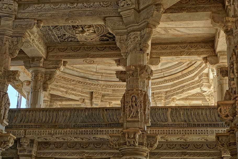templo jain, chaumukkha mandir, ranakpur, arquitectura, viajes, edificio, antiguo, antigüedad, pilar, templo