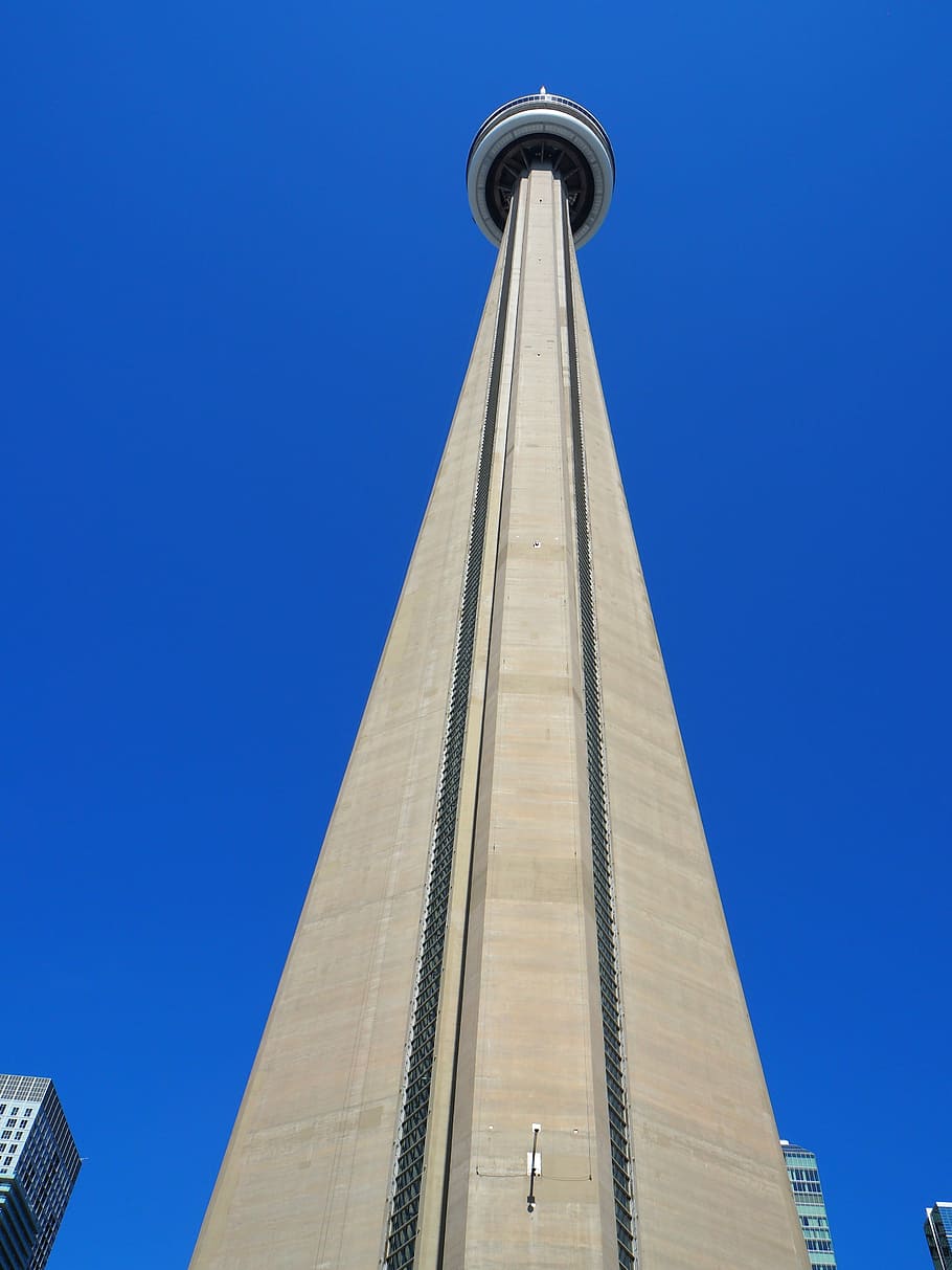 CN Tower, Toronto, Canadá, arquitetura, azul, exterior do edifício, estrutura construída, religião, torre, vista de ângulo baixo