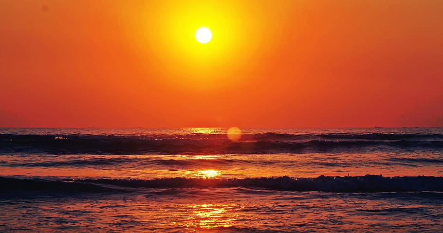 ocean waves, Good Morning, Sunset, pure sun rise, sun in sea, pure, nature, sunrise, sunlight, sea
