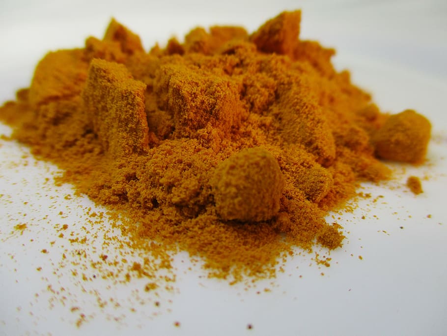 brown, powder, white, plate, turmeric, curry, spices, aroma, color, spice