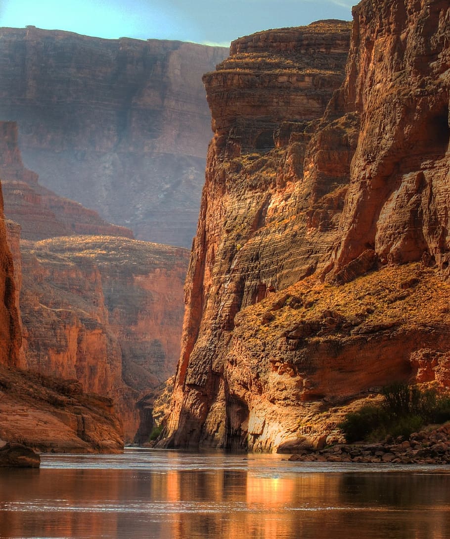 landscape photography, brown, cliff, body fo water, grand canyon, water, landscape, nature, rocks, river
