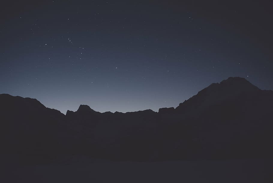 silhouette of mountain, dark, landscape, mountain, blue, sky, stars, silhouette, night, star - Space