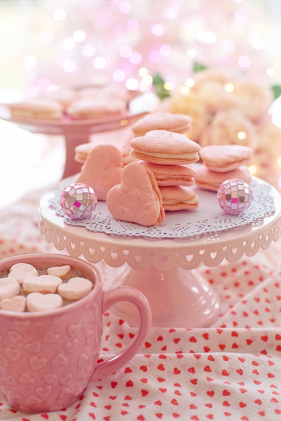 hari valentine, suguhan, permen, macarons, pink, hati, berbentuk hati, kue, valentine, cinta