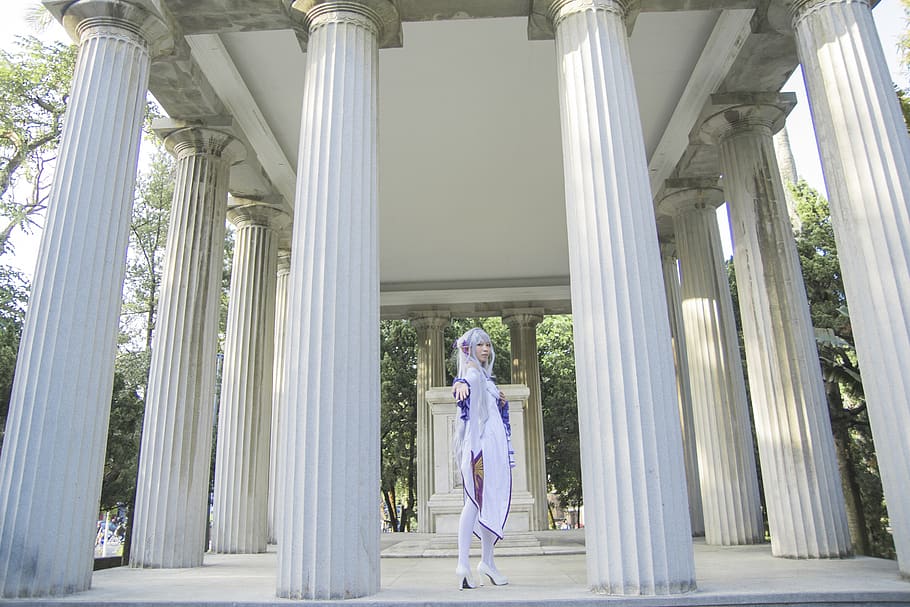 column, architecture, classic, tower, bedrock, cosplay, architectural column, one person, women, adult