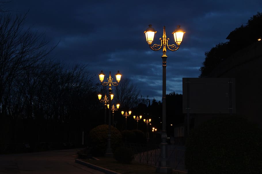 light, illuminated, lantern, dark, street lights, illuminate, city, sky, lamppost, road