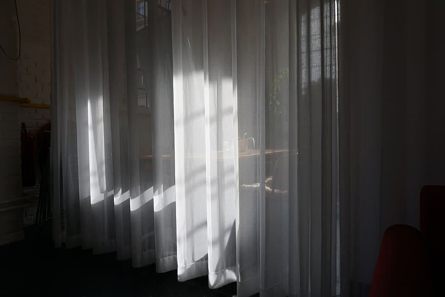 curtain, shadow, lichtspiel, transparency, office, indoors, window, transparent, home interior, glass - material