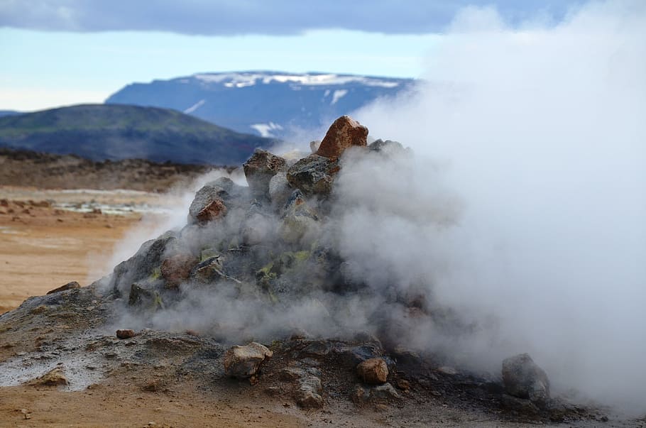 Steam, Source, Iceland, Volcanic, hot source, volcano area, volcanism, places of interest, sulfur, heiss