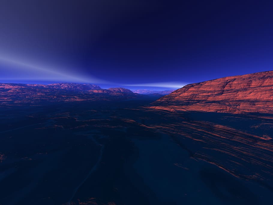outdoors, sunset, sky, travel, landscape, rift valley, africa, computer generated, 3d, virtual