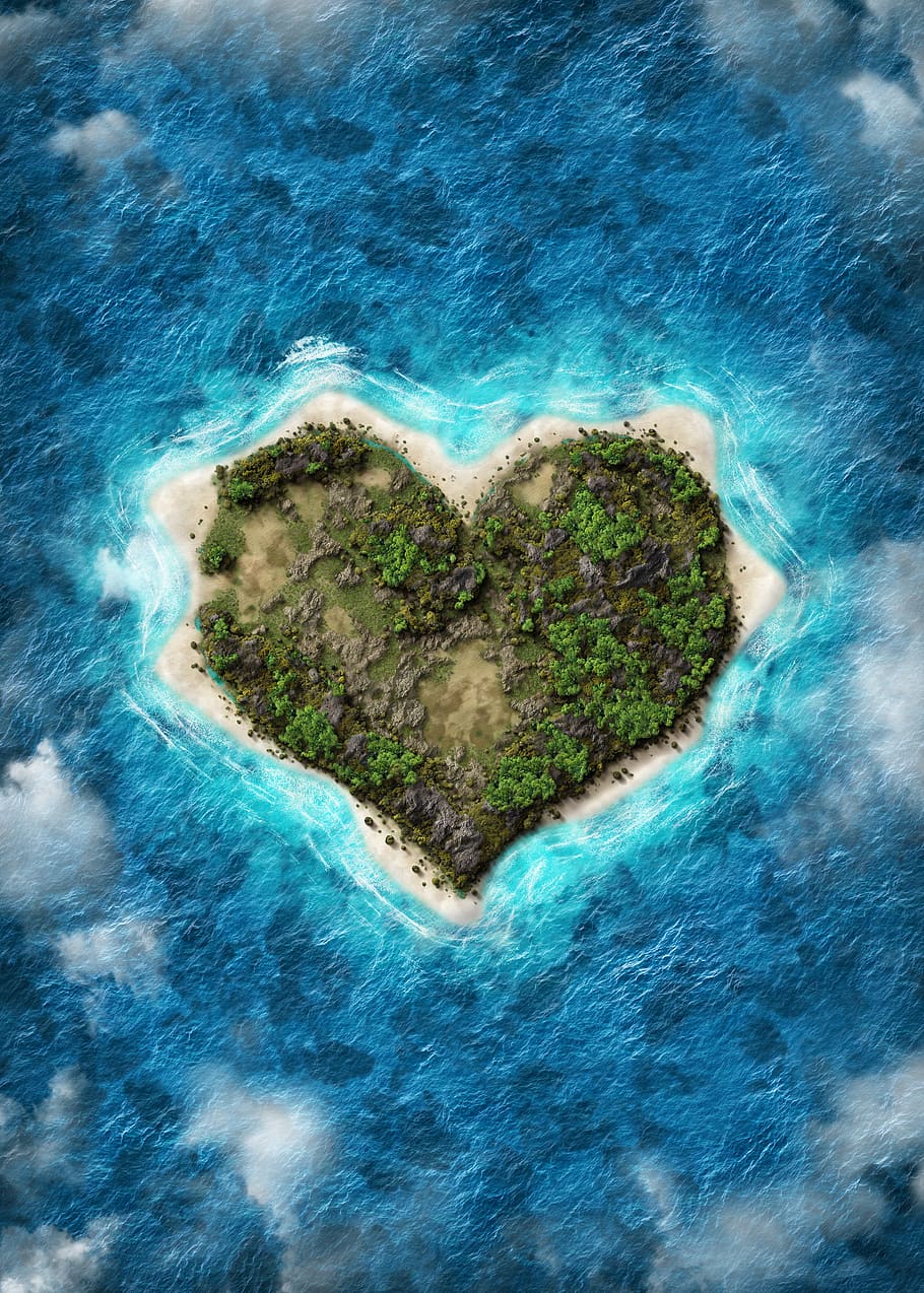 heart, island, beach, nature, vacation, ocean, travel, paradise, heart shape, water
