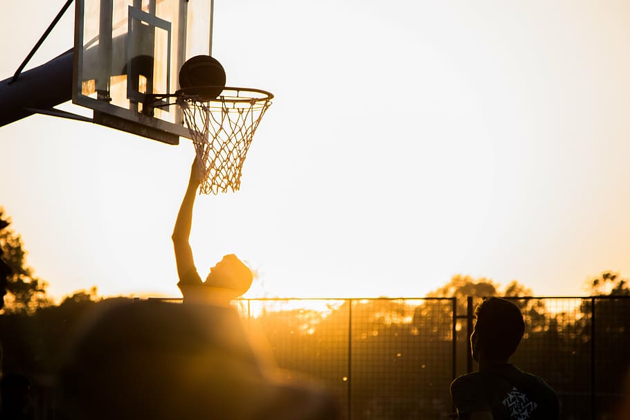 man, playing, basketball, blue, sky, daytime, sport, ball, game, competition