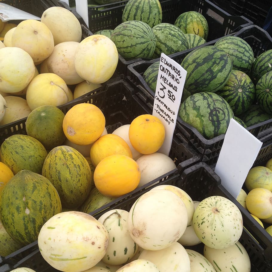 melões, melancias, frutas, mercado, alimentação saudável, comida, bem-estar, comida e bebida, frescura, à venda