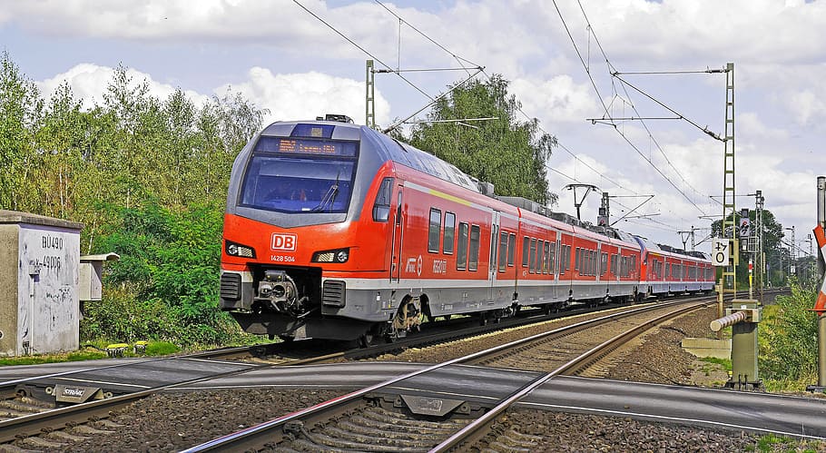 regional, train, Regional Train, Deutsche Bahn, munster - eat, münsterland, westfalen, level crossing, dirt track, main line
