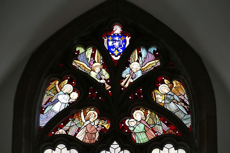 church, window, church window, stained glass, england, guernsey, religion, color, christian, angel