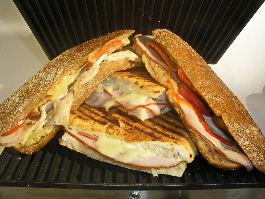 assorted sandwiches, sandwich, hot sandwich, dining, food, taste, ham, cheese, tastes, grill