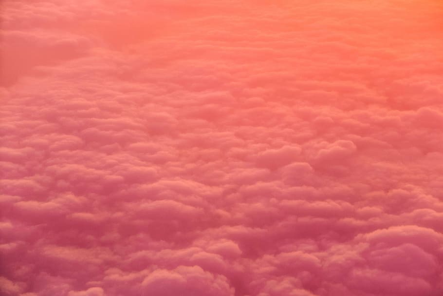 nubes, dorado, hora, puesta de sol, anochecer, cielo, viaje, aéreo, vista, color rosa
