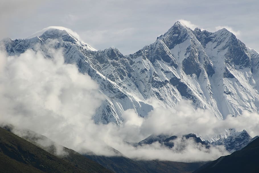 mt. everest, everest, lhotse, himalaya, mountains, clouds, nepal, trekking, summit, mountain