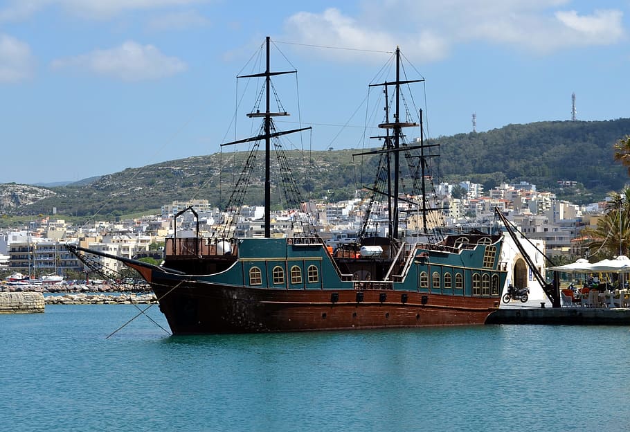 Veleiro, Navio, Porto, Heraklion Creta, Navegação, Três mastros, Água, mar, Embarcação náutica, Transporte