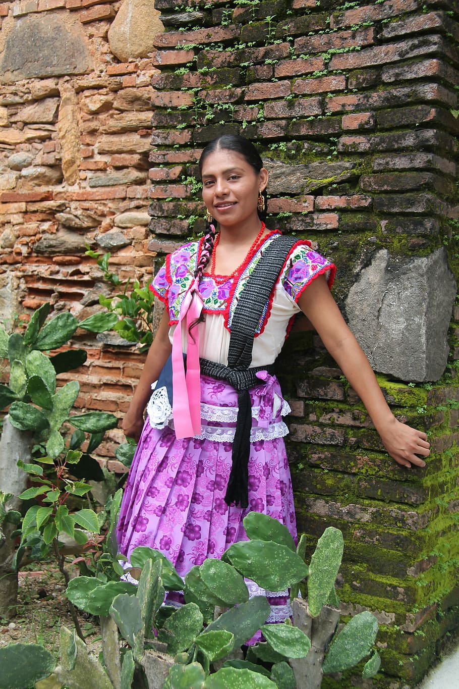wanita, kaktus, meksiko, oaxaca, asli, gereja, chatina, pakaian tradisional, satu orang, berdiri
