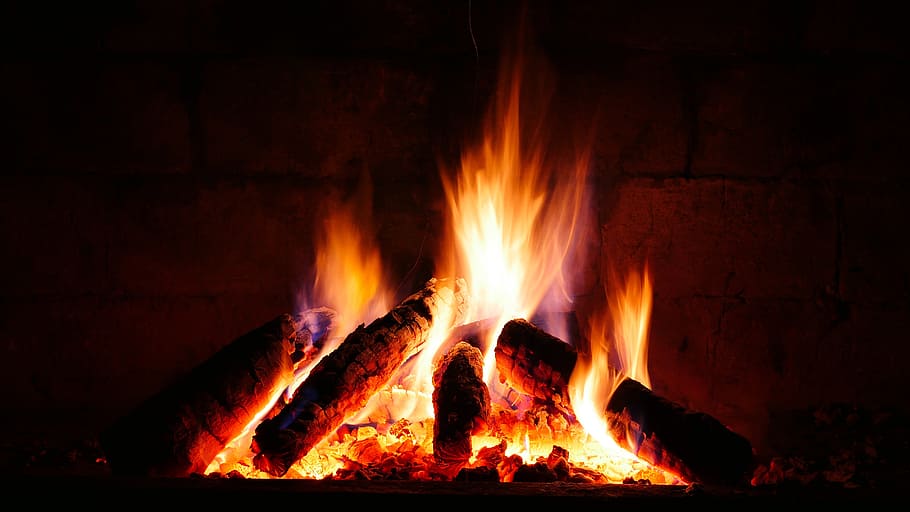 kayu bakar merah, api, perapian, kayu, api - Fenomena Alam, panas - Suhu, pembakaran, merah, close-up, alam