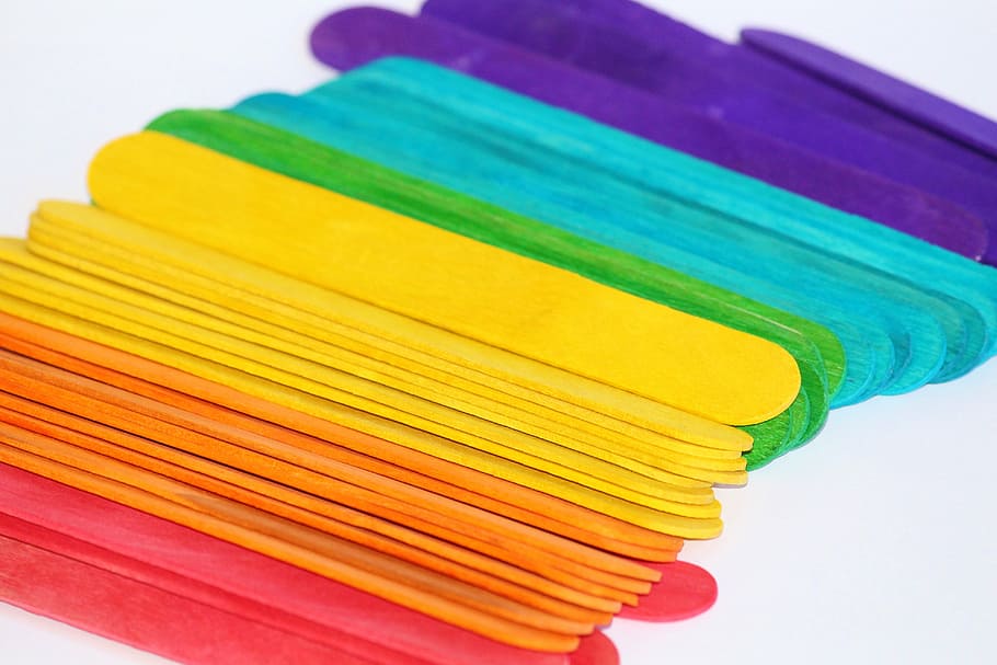 assorted-color, wooden, stick, lot, spatula, colorful, colored, rainbow, tinker, multi colored
