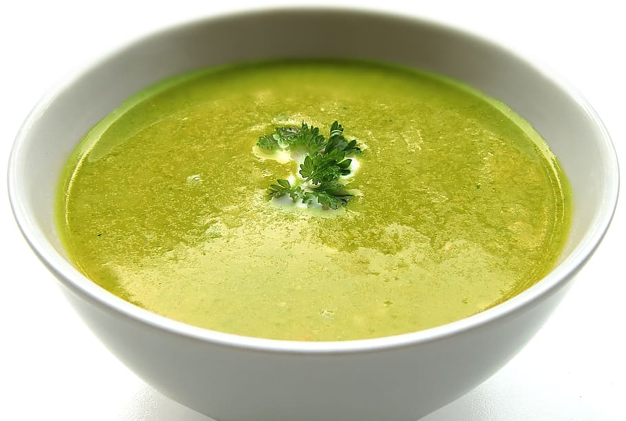 hijau, sup, putih, keramik, mangkuk, sup krim, makanan dan minuman, kesejahteraan, makan sehat, makanan