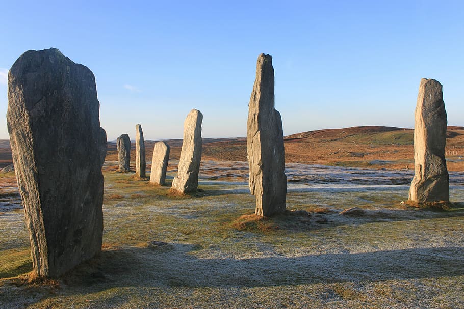 gray, stone, soil field, callanish, standing stones, scotland, monoliths, megalith, famous Place, ancient