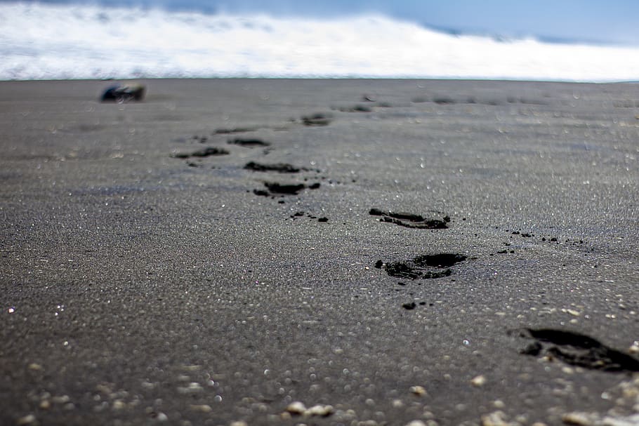 sand, footprints, beach, desert, sea, holiday, ocean, walk, steps, costa