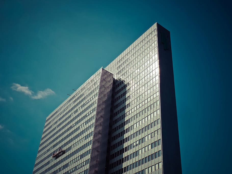 gray, concrete, high-rise, building, architecture, modern, skyscraper, glass, düsseldorf, facade