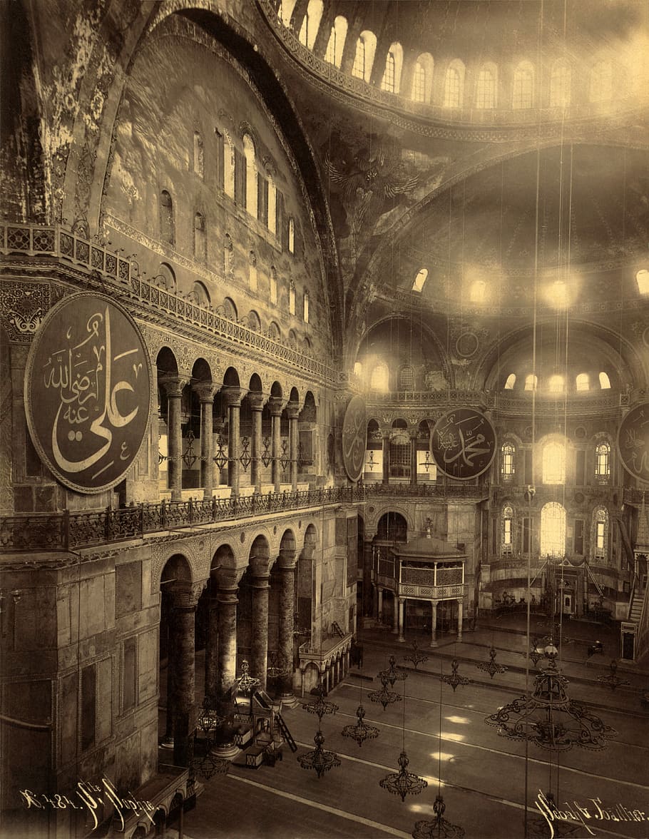 1900, Hagia Sophia, Masjid, Istanbul, Turki, foto, hagia sofia, interior, domain publik, model tahun