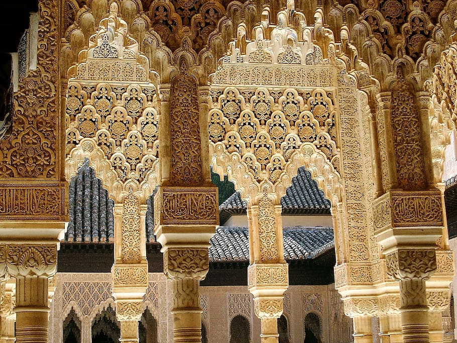 alhambra, granada, istana, andalusia, arsitektur, struktur yang dibangun, bangunan, kolom arsitektur, masa lalu, pola