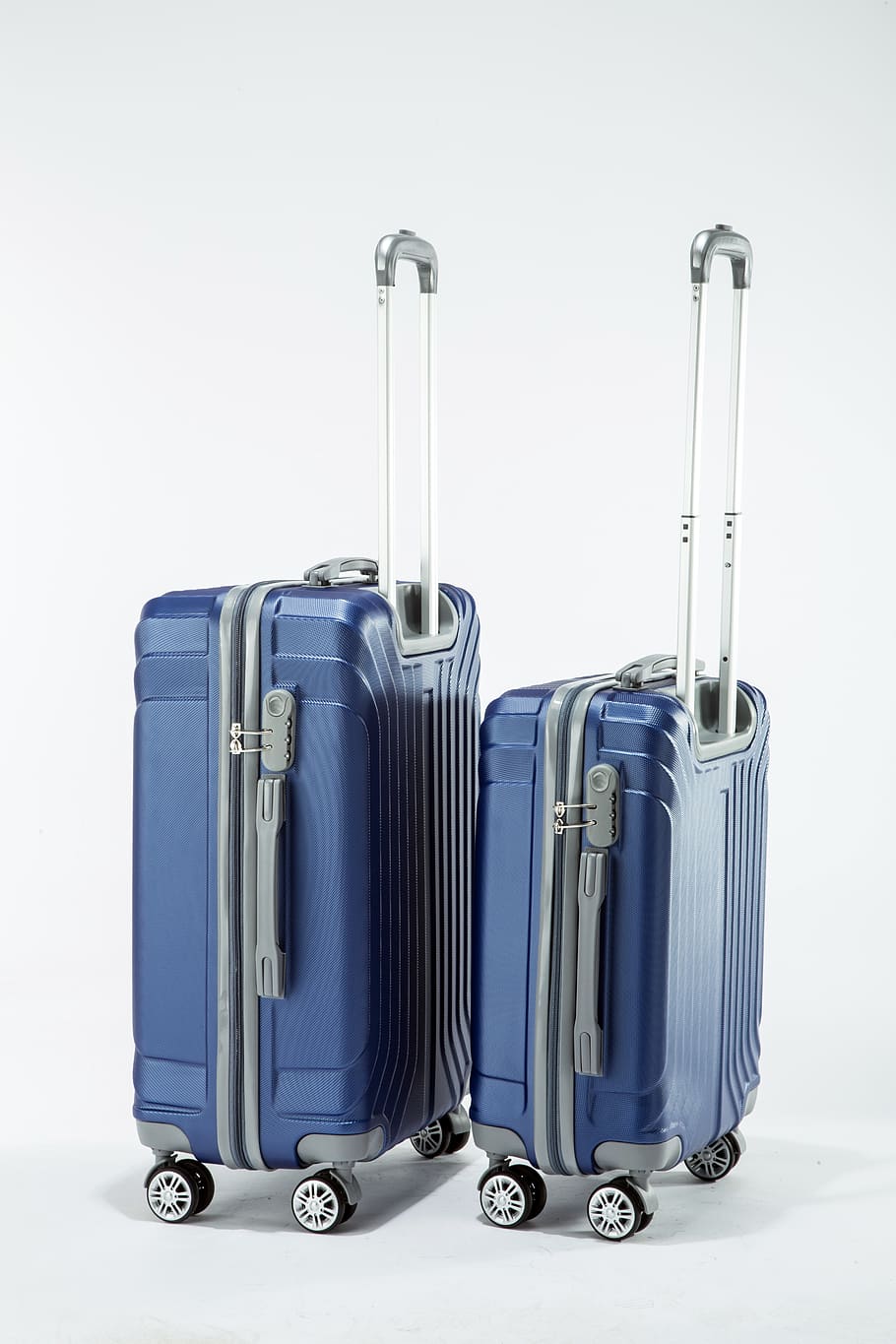 travel bag, hard and, bag, indoors, suitcase, travel, white background, luggage, blue, studio shot