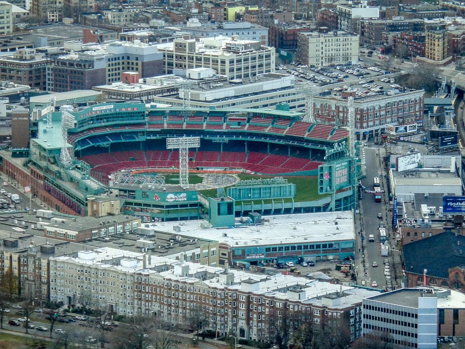 topo, vista, estádio de beisebol, fenway park, boston, massachusetts, red sox, beisebol, nova inglaterra, marco