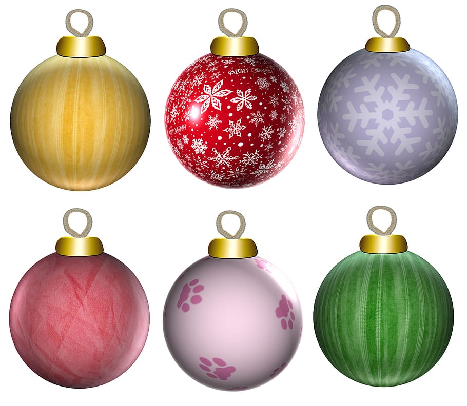 assorted baubles illustration, christmas, ornament, bauble, balls, holiday, decoration, xmas, red, green