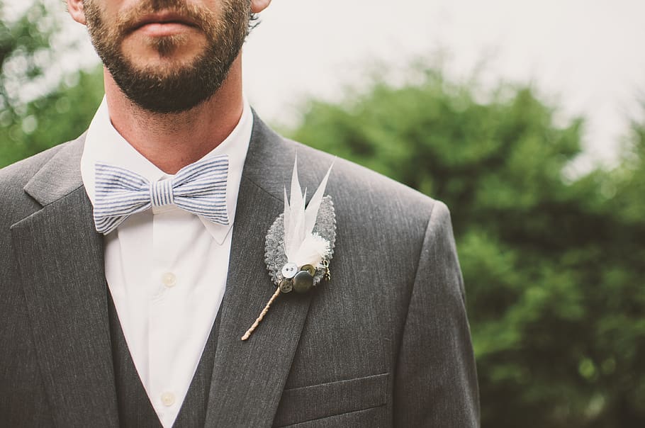 groom, guy, man, people, wedding, suit, bowtie, one person, focus on foreground, front view