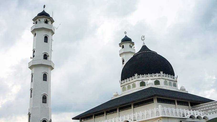 white, black, mosque, masjid, islam, architecture, landmark, asia, religion, islamic