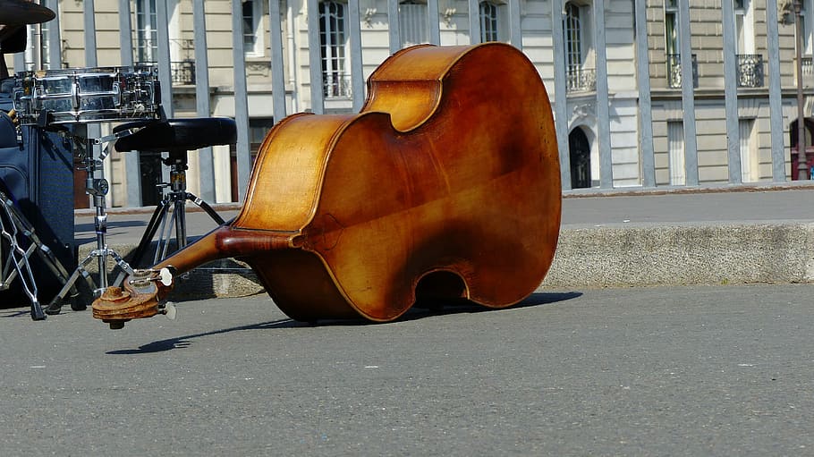 musical instrument, double bass, road, instrument, stringed instrument, plucked string instrument, street music, music, musical equipment, string instrument