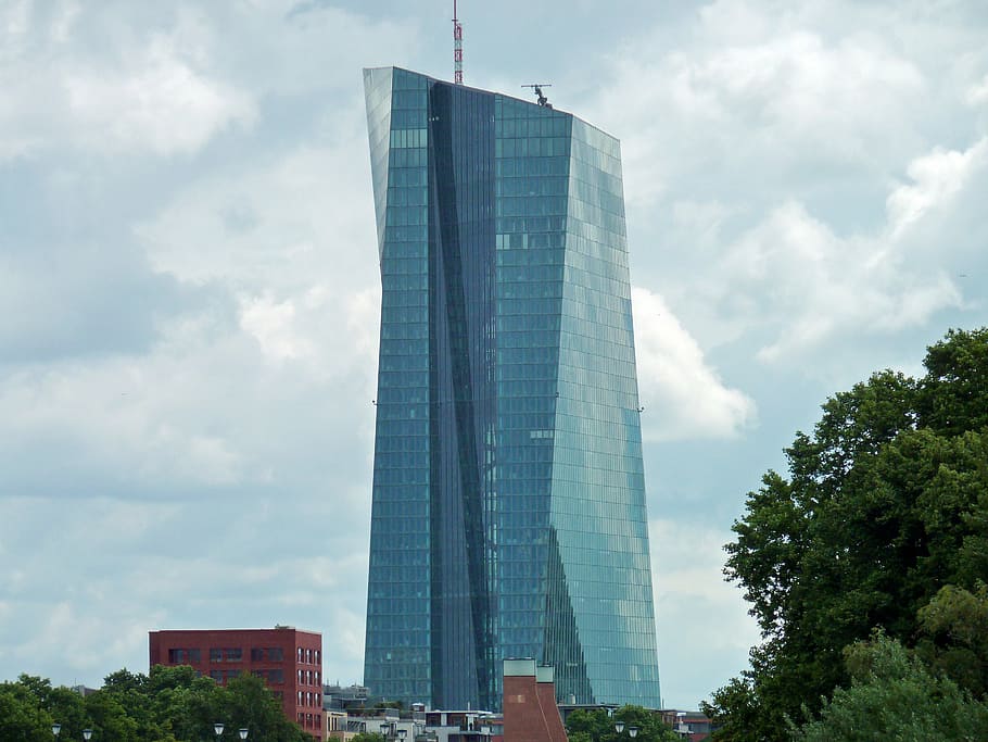 Bank Sentral Eropa, Ecb, bank, euro, frankfurt, uang, pencakar langit, kaki langit, bank sentral, awan-langit