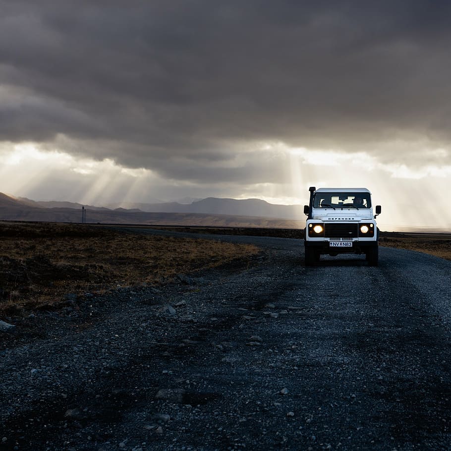 white, suv, road, gray, sky, golden, hour, photography, vehicle, crepuscular