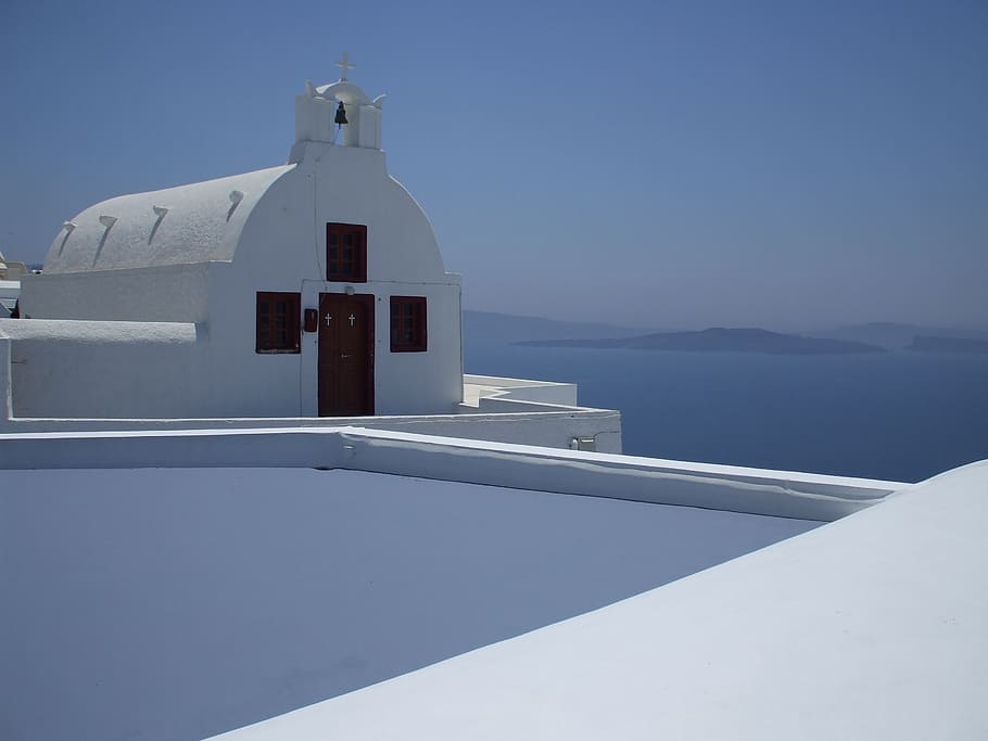 greece, santorini, island, church, sea, religion, place of worship, belief, architecture, spirituality