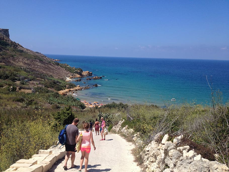 ocean, path, sunny, mediterranean, gozo, malta, coast, holidays, summer, tourists