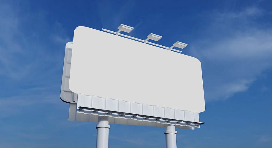 billboard, blank, sky, empty, outdoors, sign, communication, nature, cloud - sky, blue