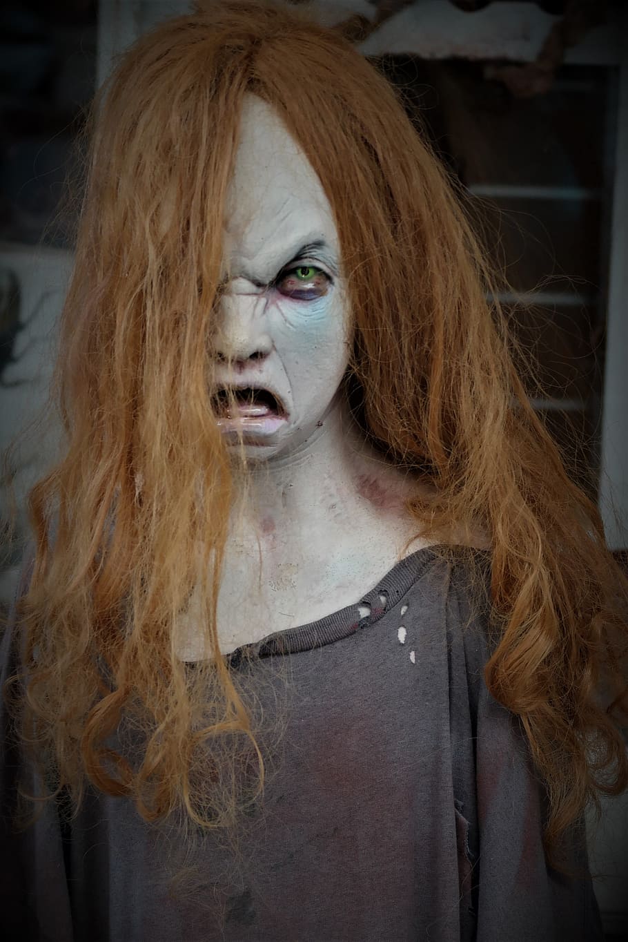 zombie, doll, halloween, horror, creepy, scary, weird, female, face, long hair