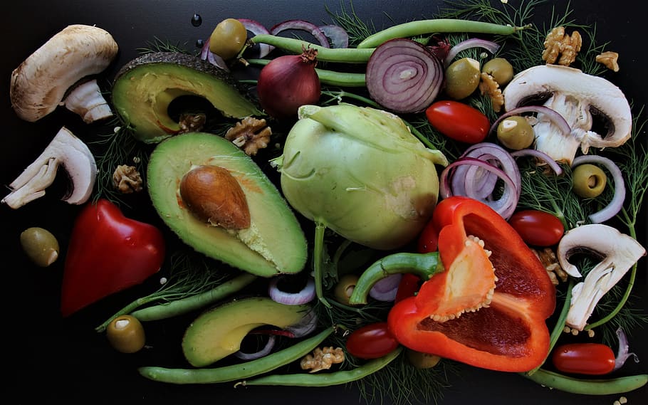 Sayuran, diet, bio, segar, warna-warni, alpukat, paprika, makanan, Makanan vegetarian, lezat