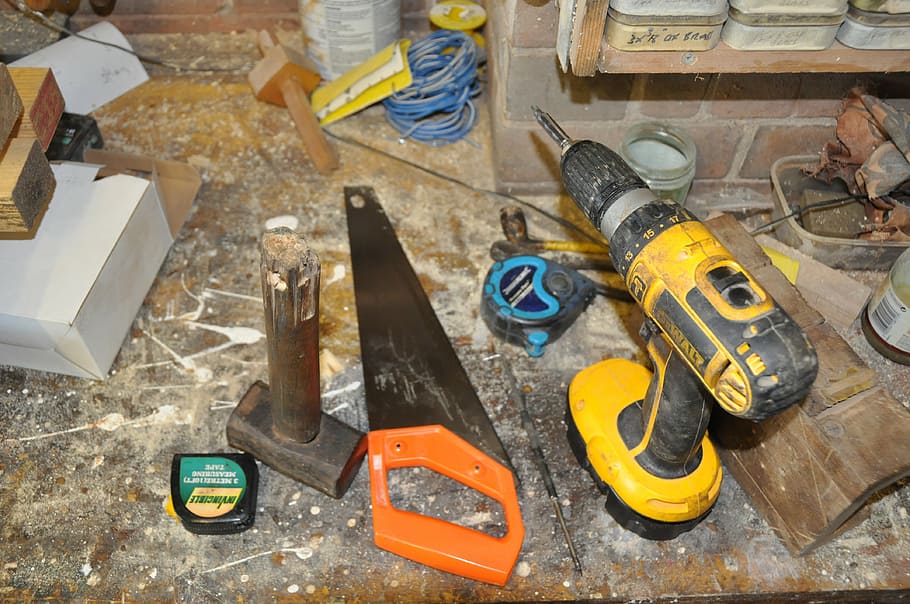 black, yellow, dewalt, cordless, power drill, orange, wood, saw, tool, screwdriver