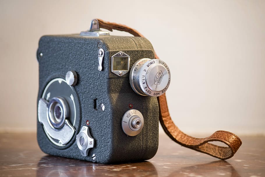 grey camera, camera, film, movie, motion, negative, old, vintage, retro, antique