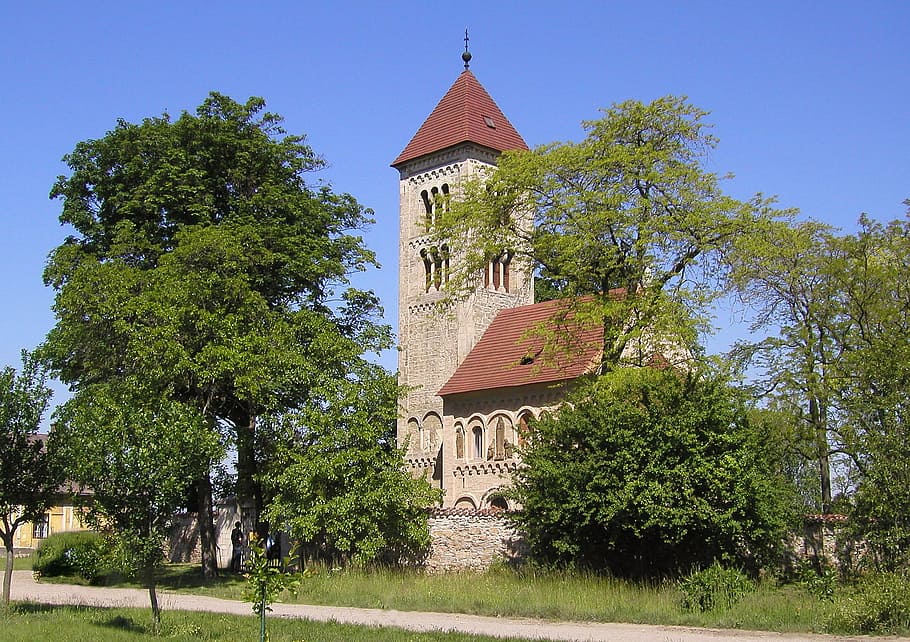 bohemia, church, jacob, czech republic, monument, romanesque style, central bohemia, tree, plant, architecture