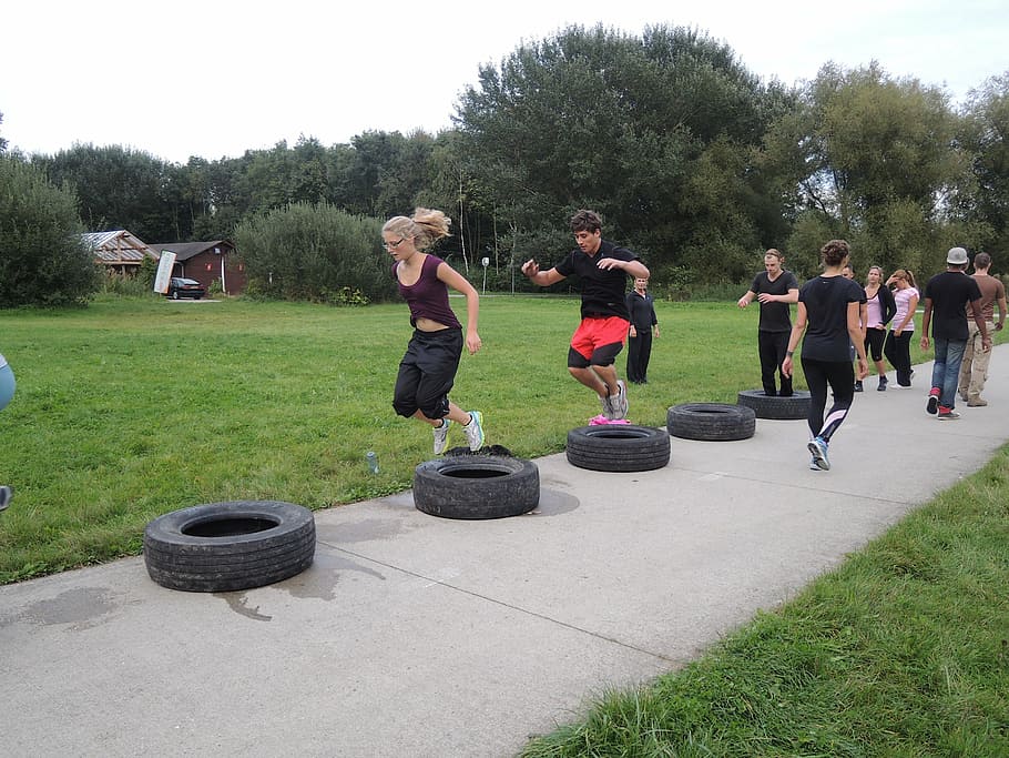bootcamp, car tyres, crossfit, plant, grass, tree, real people, lifestyles, day, nature