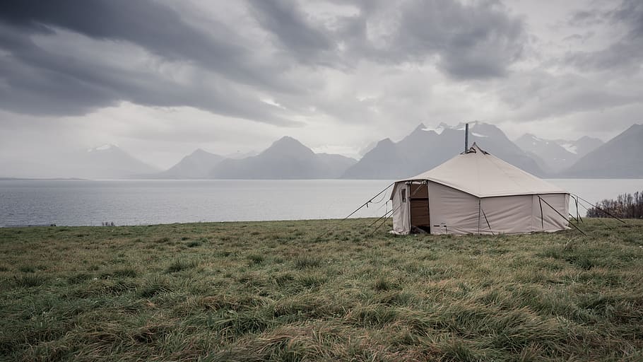 putih, kanopi tenda, tengah, lapangan rumput, tenda, tenda perjalanan, lyngen, sifat, awan, lanskap
