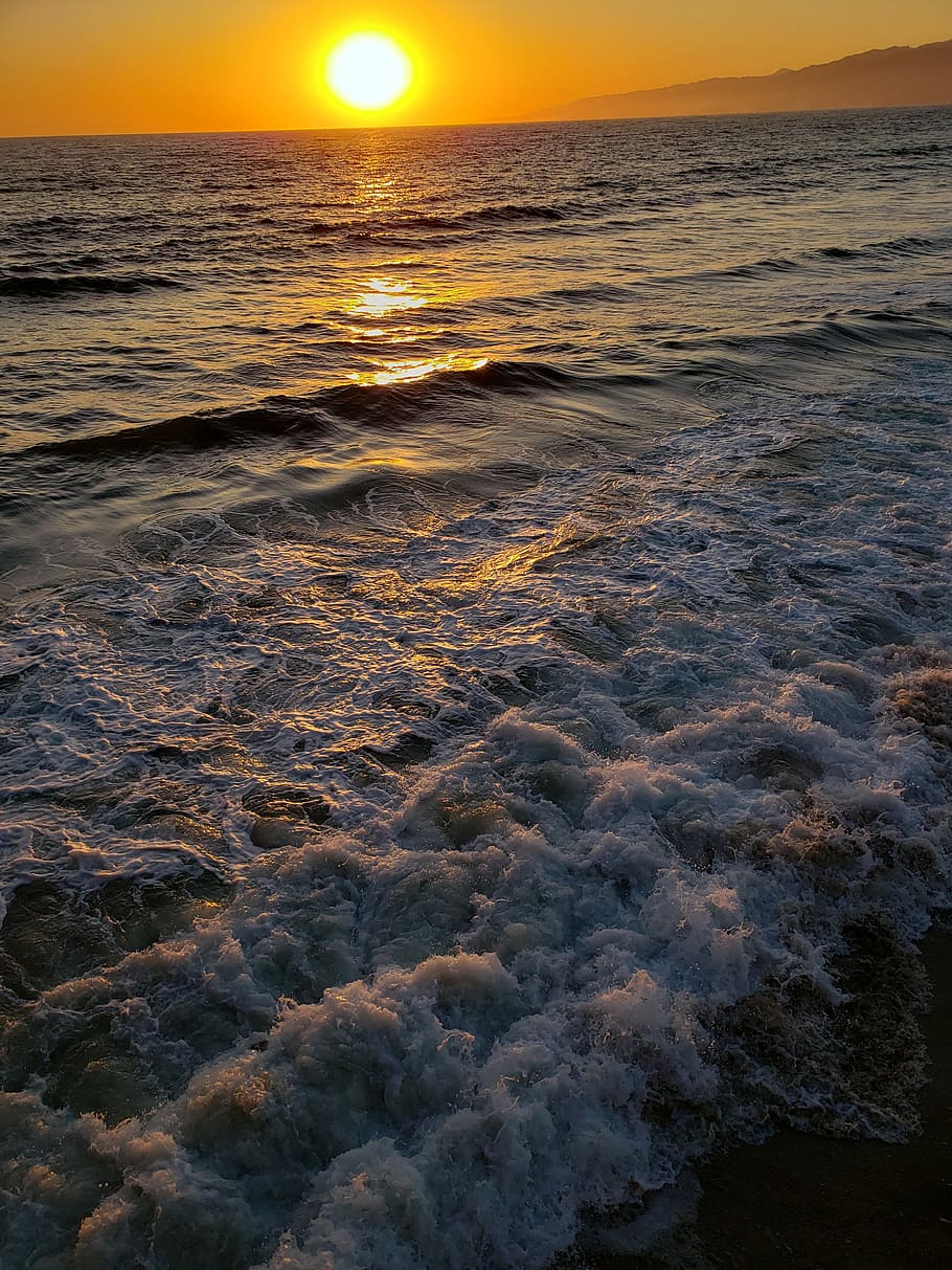 malibu, california coast, waves, sunset, pacific, coast, sea, blue, ocean, tide